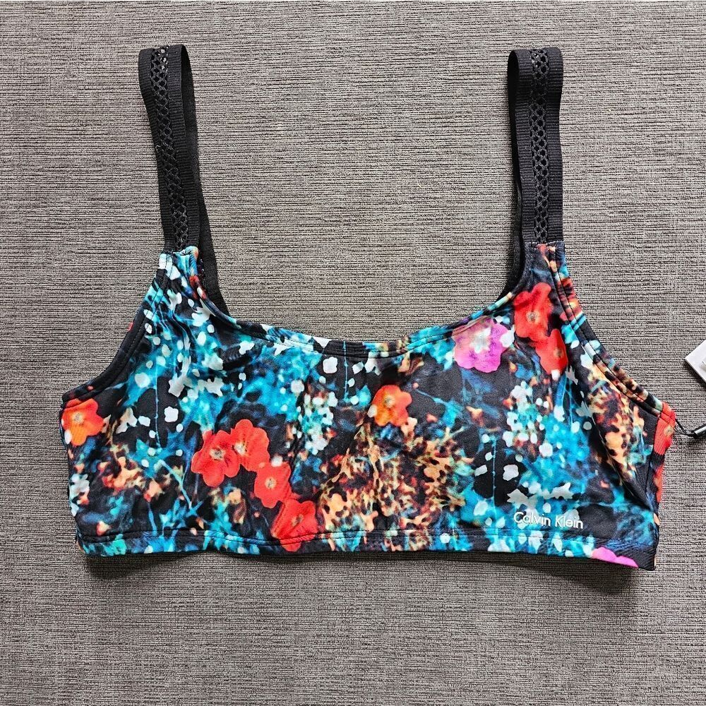 Calvin Klein Women's Floral Mesh Swim Top Poppy size Xl